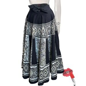 Vintage Cache Circle Skirt Women One Size Black White Sequins Flare Midi‎ Tie On